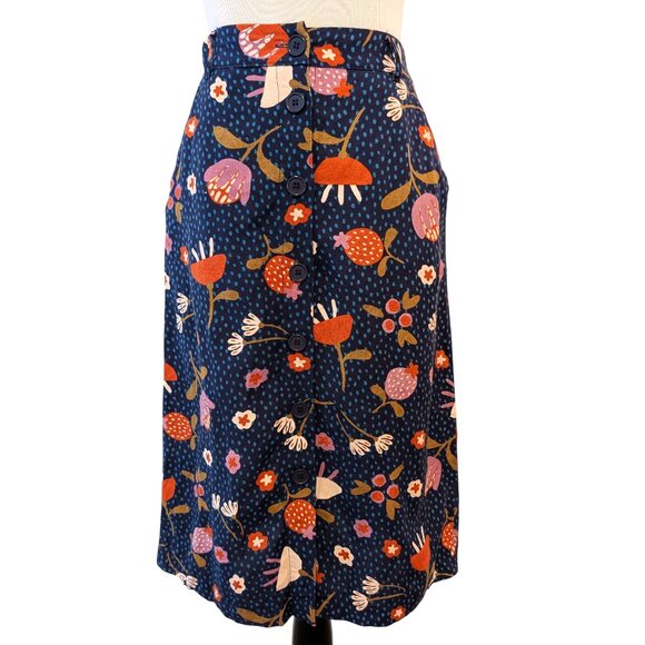 Modcloth x Princess Highway Womens Sz 8 Blue Floral Berry Buttons Pockets Skirt - Picture 2 of 10